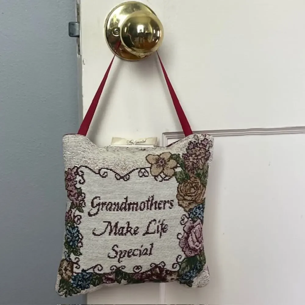 Vintage Grandmother Gift Pillow Tapestry Door Hanger Floral Sentimental Grandma